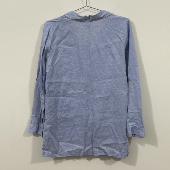 J. JILL Linen Top Missy XS Light Blue 3/4 Sleeve High Low Hem V-Neck Button - Picture 2 of 9
